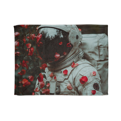 Spacesuit Blooming with Rose Petals Plush Fleece Throw Blanket
