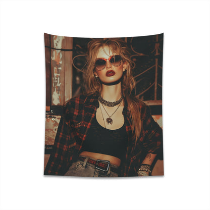 "90s Grunge Revival Tapestry | Iconic Imagery, Distressed Textures | High-Quality Material | Perfect Gift"