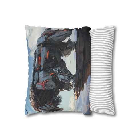 Mech Lion Roaring on a Digital Cliff — 40×40 Cushion Cover — Sofa & Living Room Lifestyle View