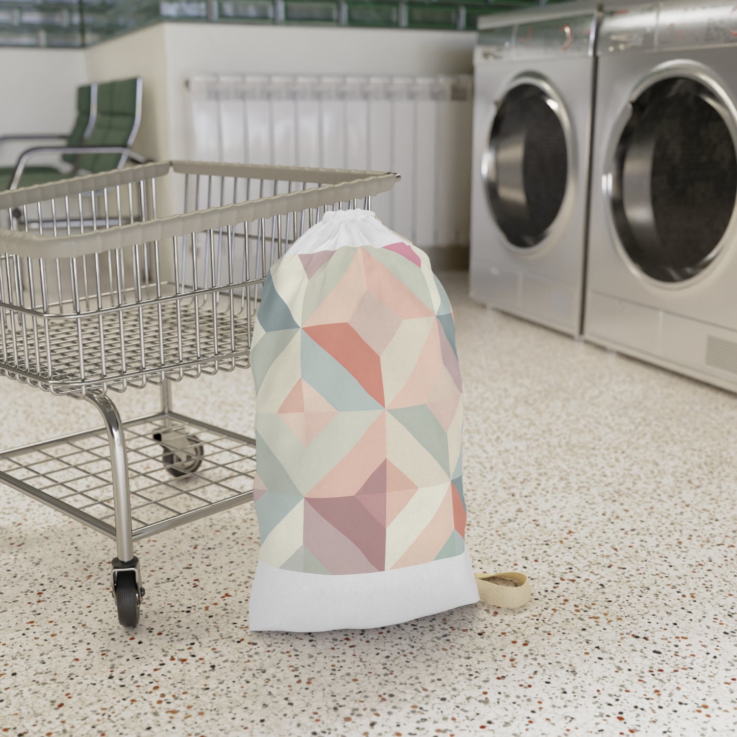 "Chic Pastel Geometrics Laundry Bag - Soft, Muted Colors for Stylish Laundry"