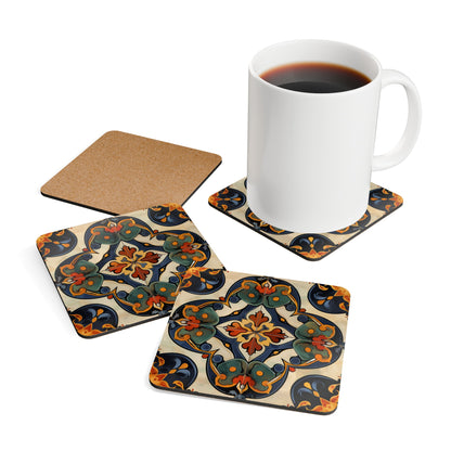 Handcrafted Corkwood Coaster Set: Artisan Tiles Collection