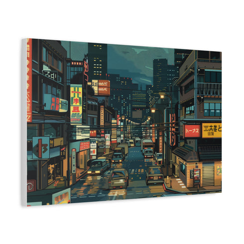 80s Retro 8-Bit Arcade Pixels — Canvas Wall Art — Side Profile & Stretched Corner Detail