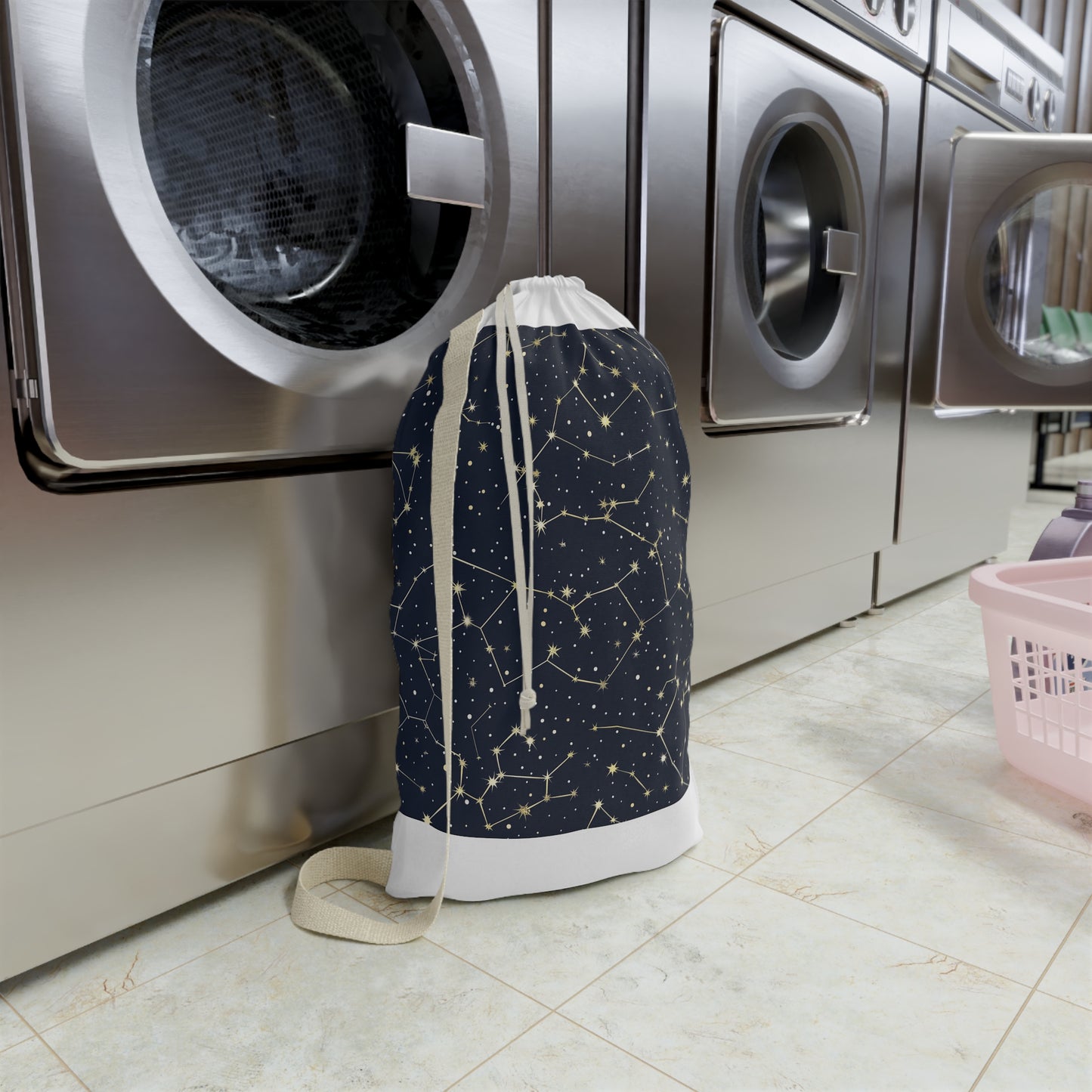 "Starry Night Laundry Bag with Constellation Stars Pattern for Stylish Laundry Toting"