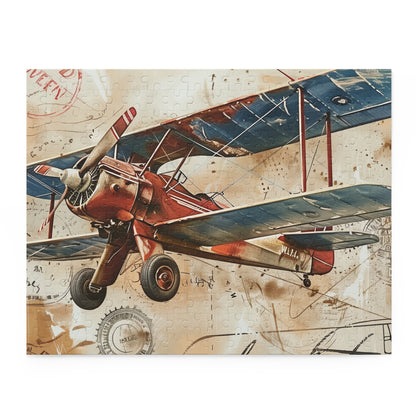 Vintage Airplane Travel Stamp Puzzle - Colorful jigsaw for aviation enthusiasts and travel lovers, spark your nostalgia for adventure.