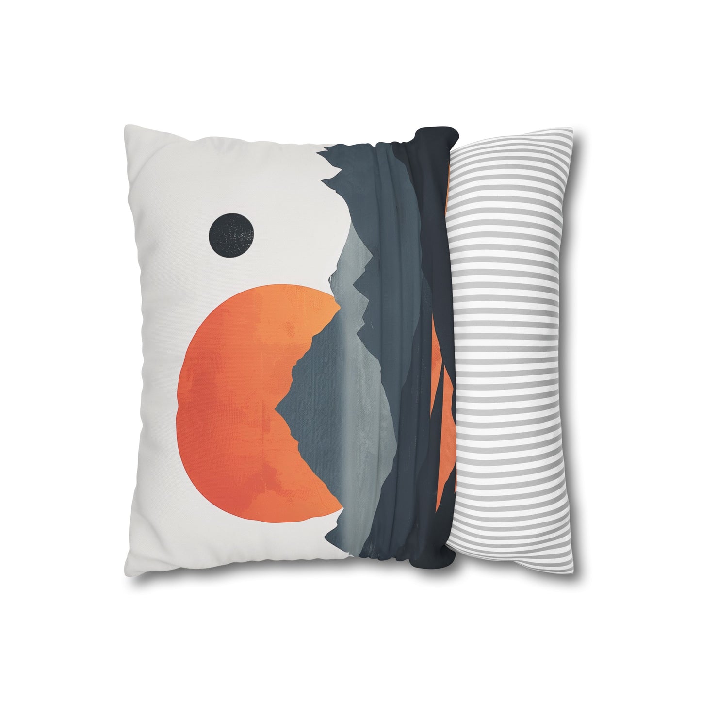 "Sunrise Serenity Pillowcase - Minimalist design with mountain range and rising sun. High-quality, stylish, perfect for all seasons. Makes a great gift. Shop now!"