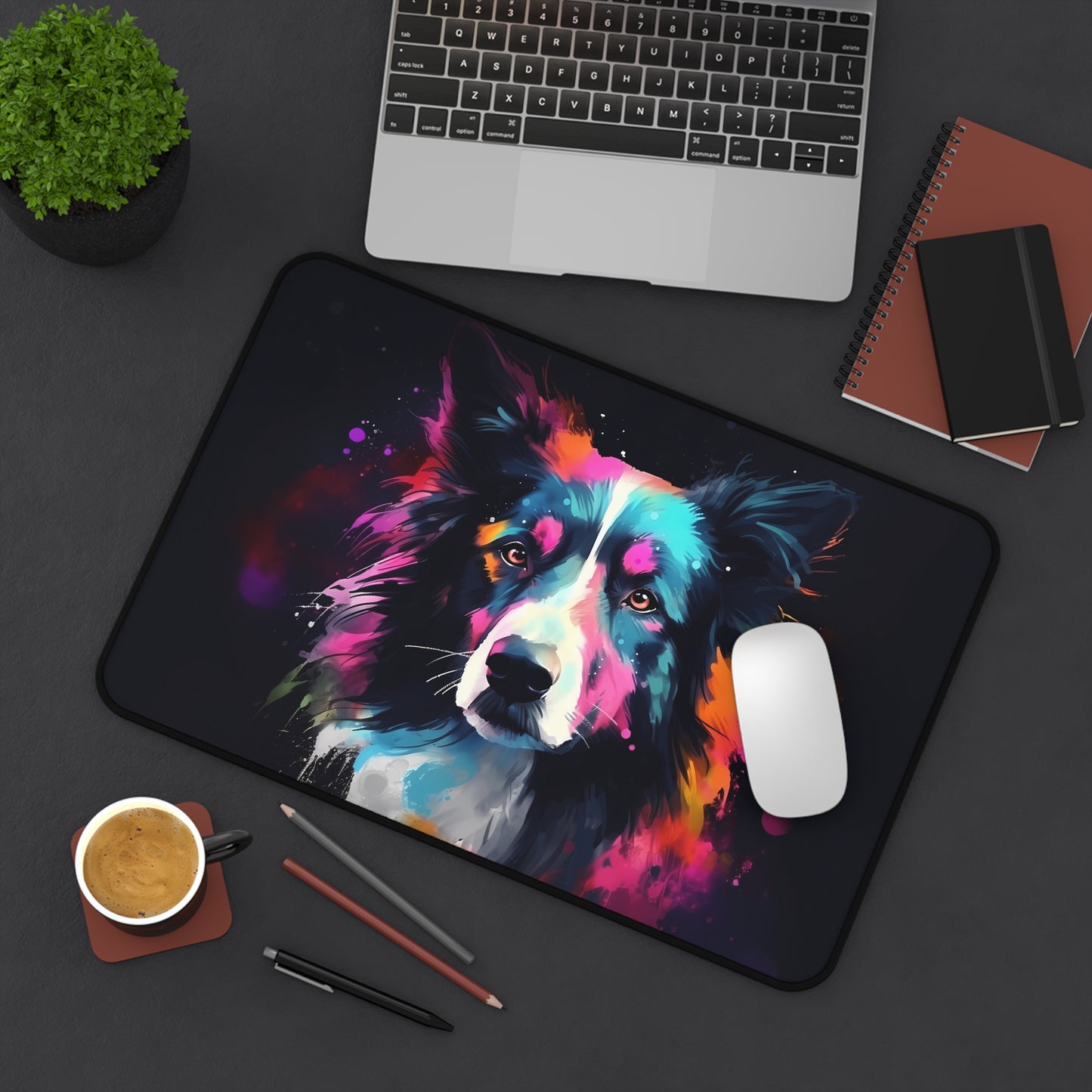 "Playful Cute Collie Desk Protector Mat - Add charm and protection to your workspace with this adorable design"