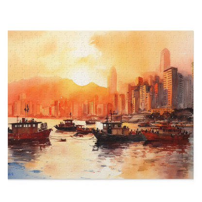 "Explore the Hong Kong skyline with this detailed jigsaw puzzle - perfect for all skill levels"