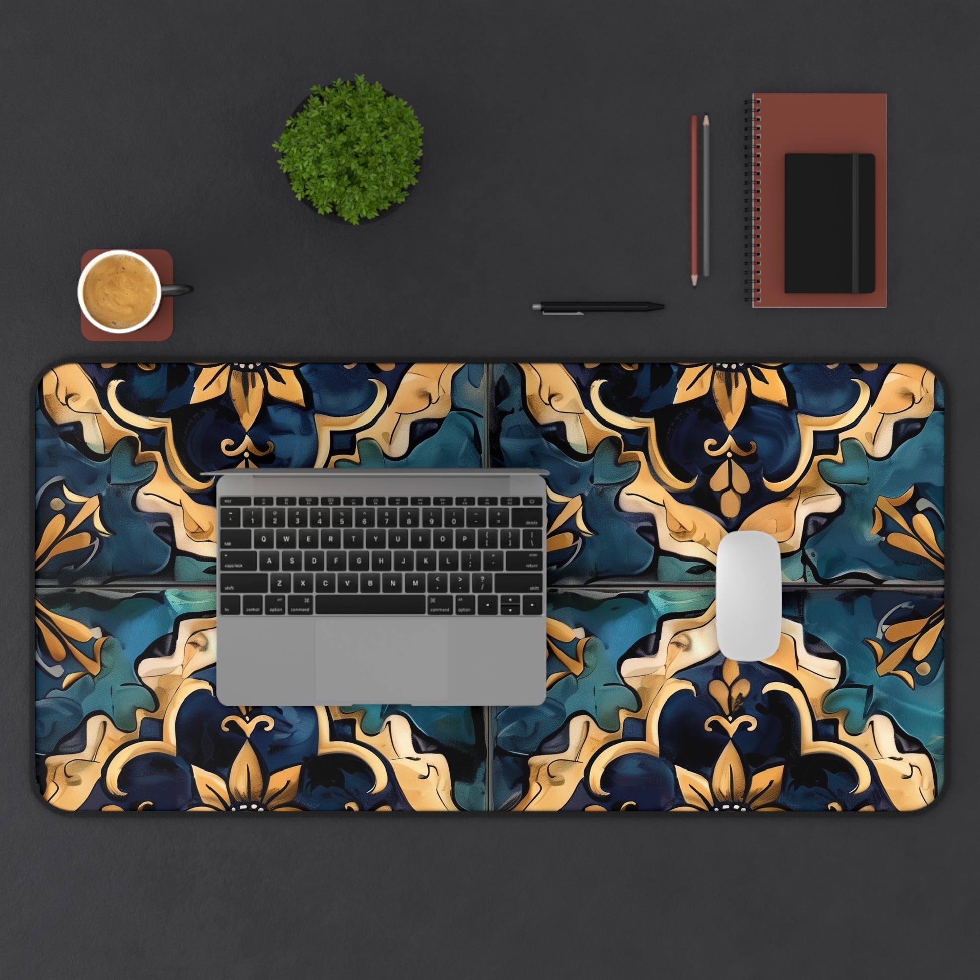 "Artisan Tiles Desk Mat - Elegant pattern for sophisticated office decor"