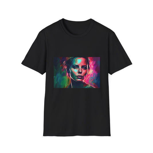 Charlize Theron Strength and Grace in Neon Hues | T-Shirt | Cotton, Crew neck, DTG, Men's Clothing, Neck Labels, Regular fit, T-shirts, Women's Clothing | Prints with Passion