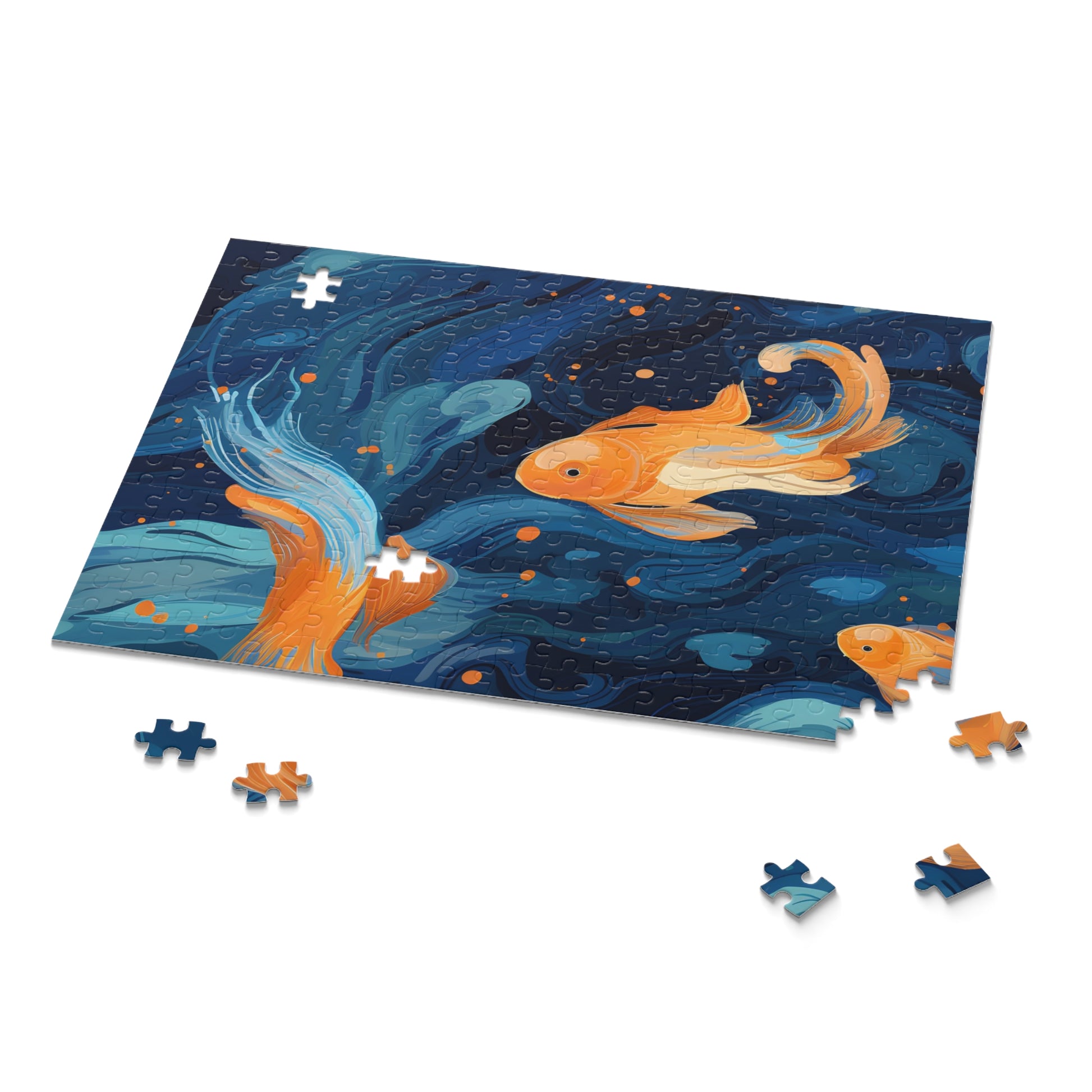 "Colorful Goldfish Haven Jigsaw Puzzle - Dive into aquatic beauty with orange koi swimming"