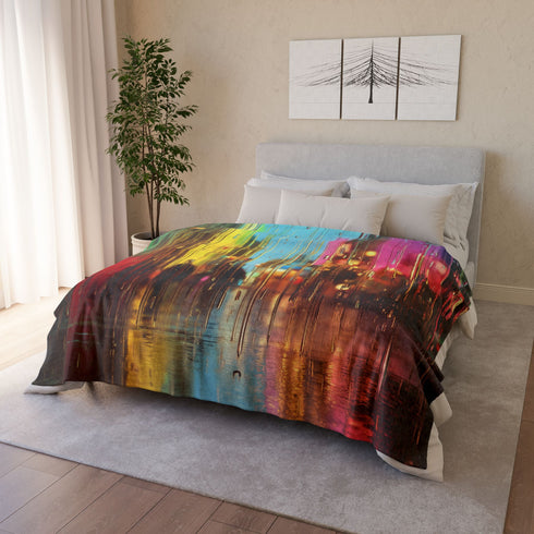 Rain Falling Upward in a Magical City Plush Fleece Throw Blanket