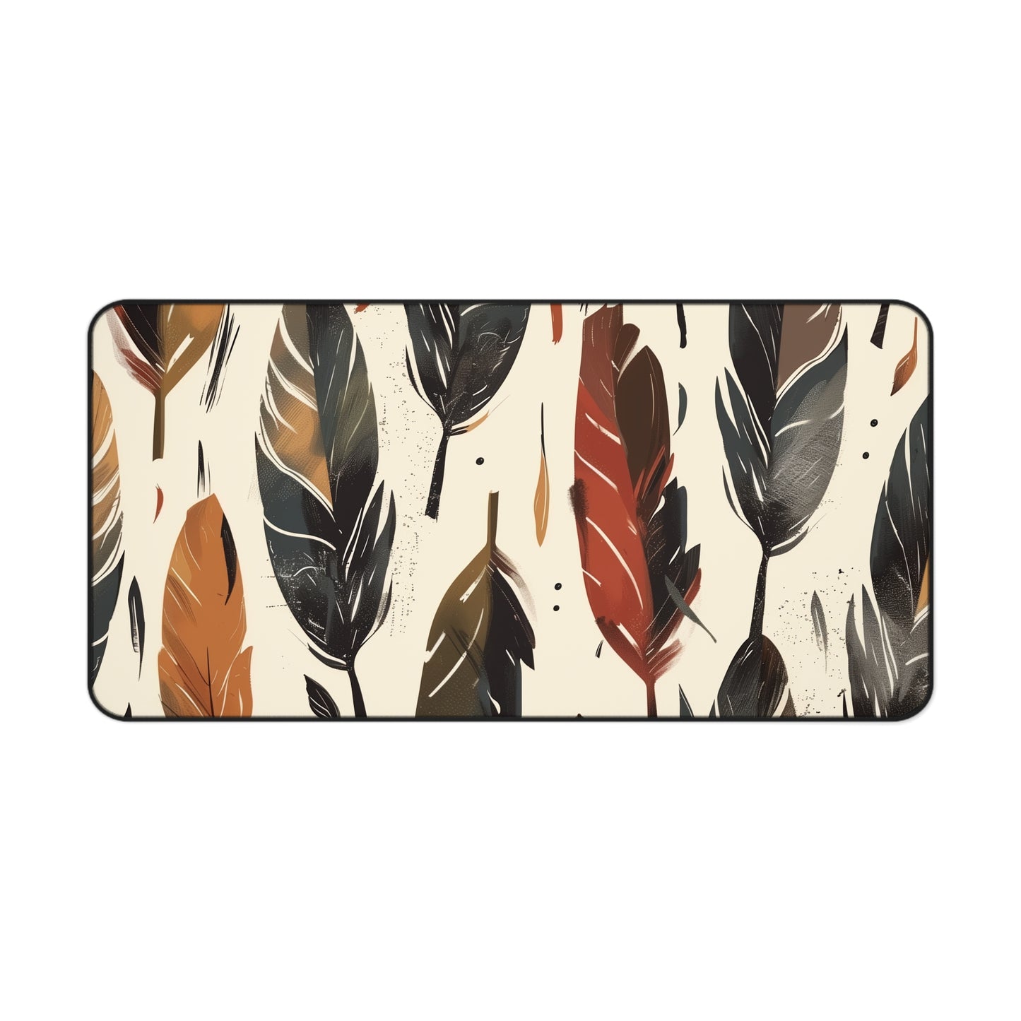 Boho Feather Desk Mat: Elegant earthy tones patterned desk accessory for stylish workspace.