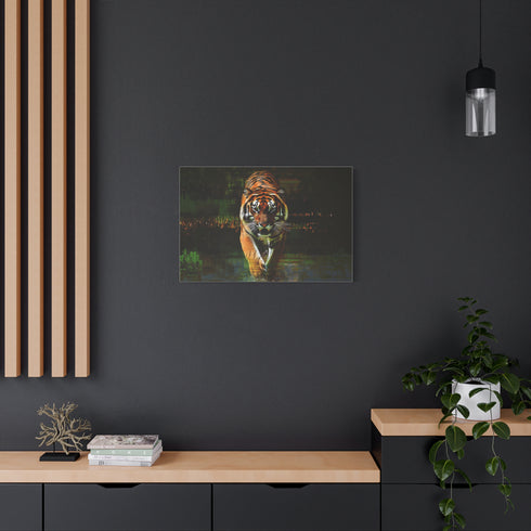 Tiger Emerging from Digital Glitch Stretched Canvas Wall Art