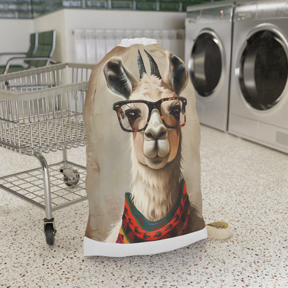 Adorable llama print laundry bag with glasses design for hipster vibes