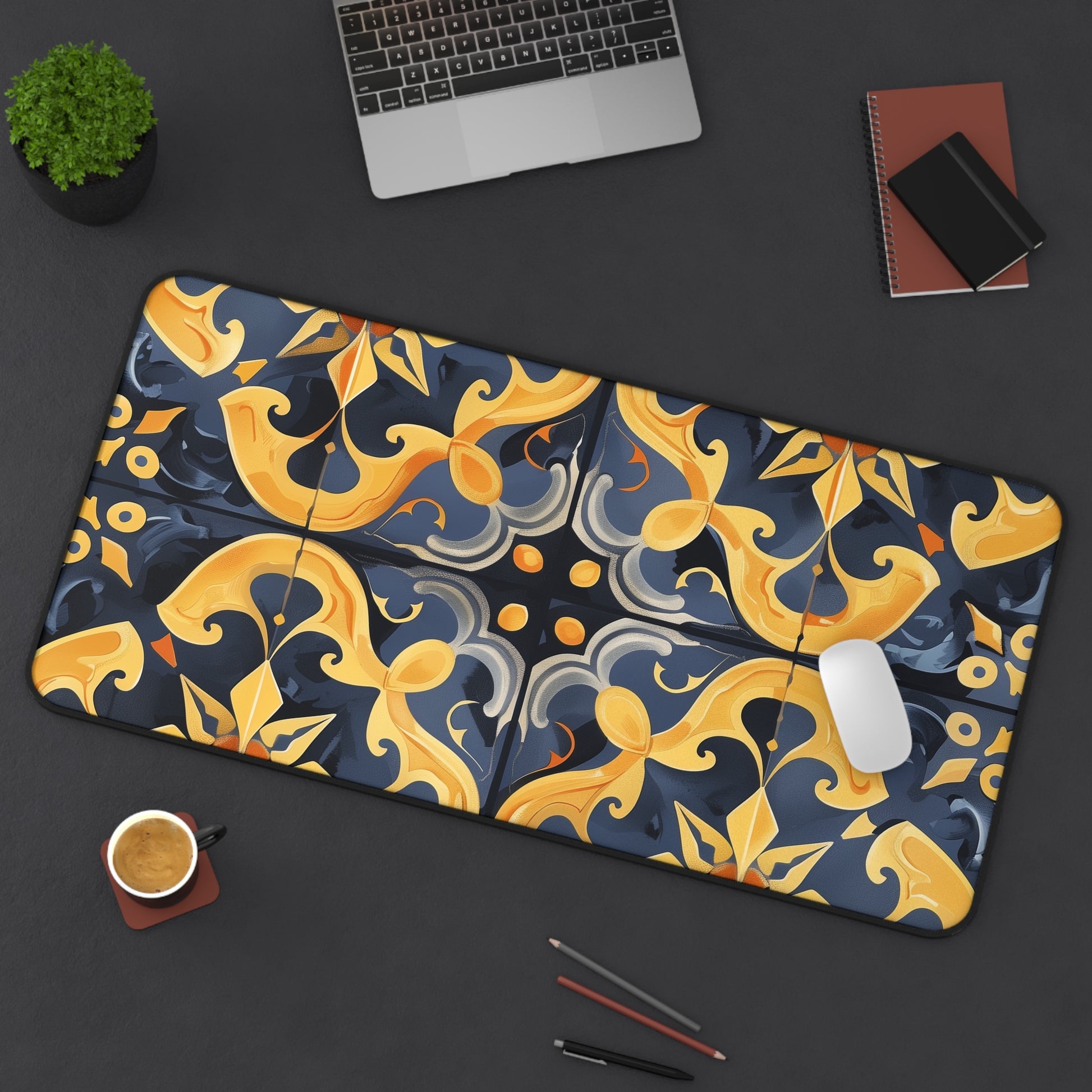 "Artisan Tiles Desk Mat, elegant seamless tile pattern for sophisticated workspace enhancement"