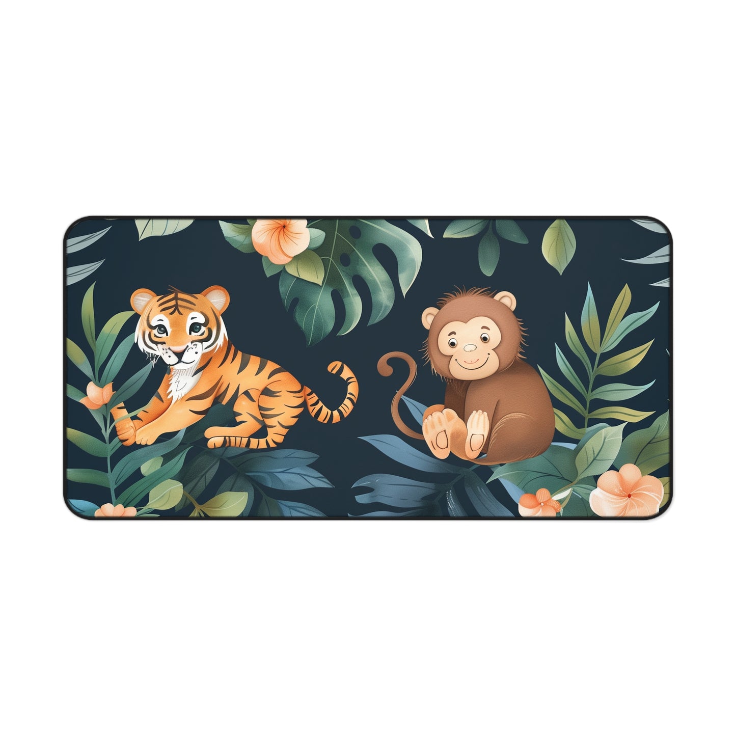 "Transform your workspace with Tiger Jungle Desk Mat featuring majestic tigers in lush greenery - Jungle Safari design for revitalizing desk decor"