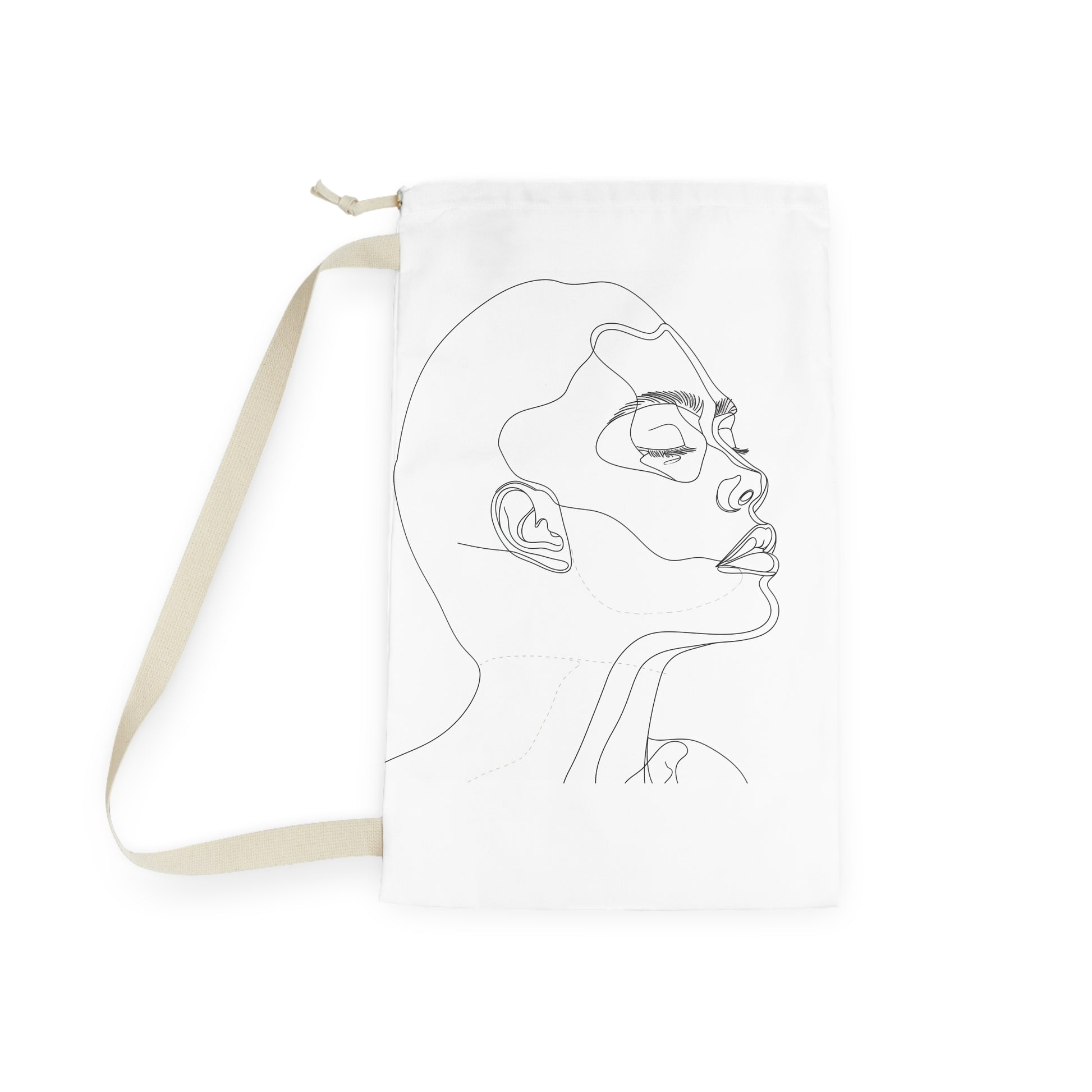 "Modern minimalist face sketch laundry bag for stylish laundry organization"