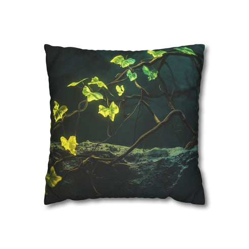 Glowing Vines Growing Through Broken Tech (Edition II) — 40×40 Cushion Cover — Front 40×40 cm Square Cushion View