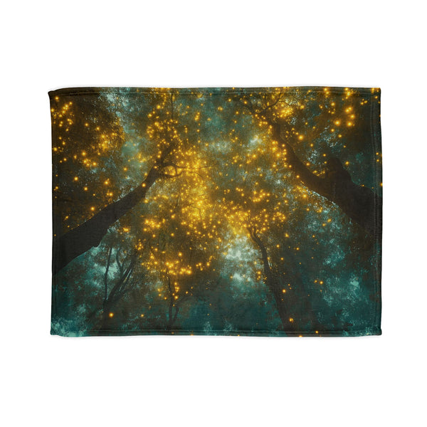 Tree Canopy Glowing Like City Lights — Plush Fleece Throw Blanket — Full Flat Artwork View