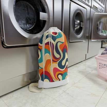 "Retro Waves Laundry Bag: Vibrant colors and fun pattern for organized laundry routine"