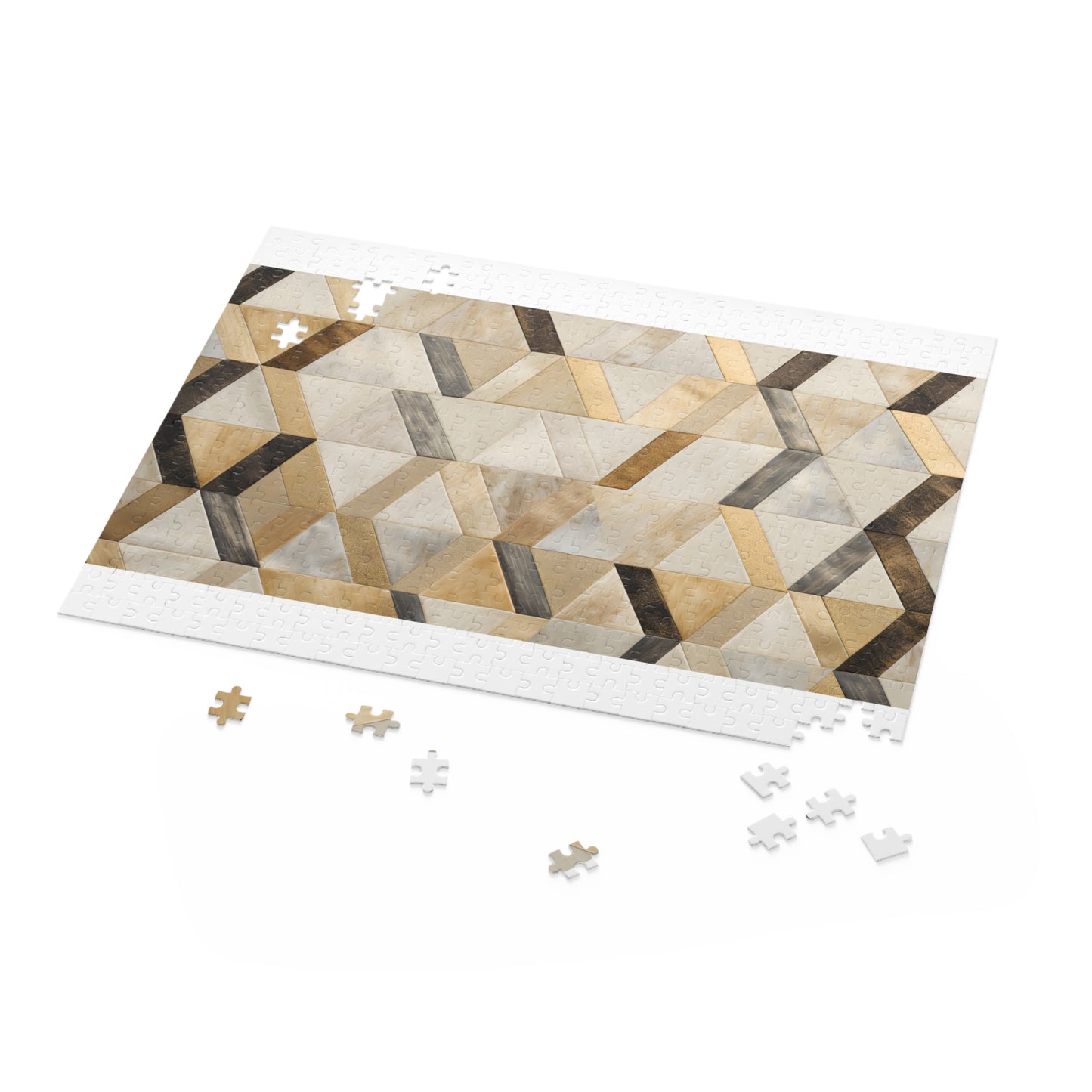 Modern Cream and Gold Pearl Kilim Jigsaw Puzzle with Intricate Texture for Captivating Fun