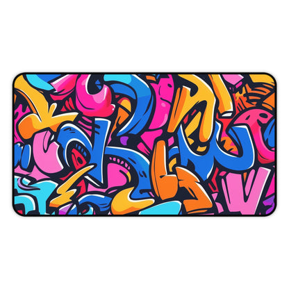 Neon Graffiti Desk Mat - Bold & Vibrant Urban Pattern for Motivated Workspace Organi...