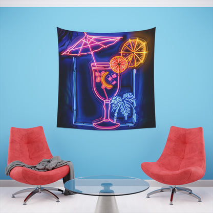 Tropical Nights: A Neon Cocktail Tapestry | Wall Tapestry | All Over Print, AOP, Decor, Halloween, Home & Living, Home Decor, Indoor, Spring Essentials, Sublimation, Tapestry | Prints with Passion