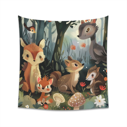 Captivating woodland creatures tapestry for nature lovers - vibrant colors, high-quality material.