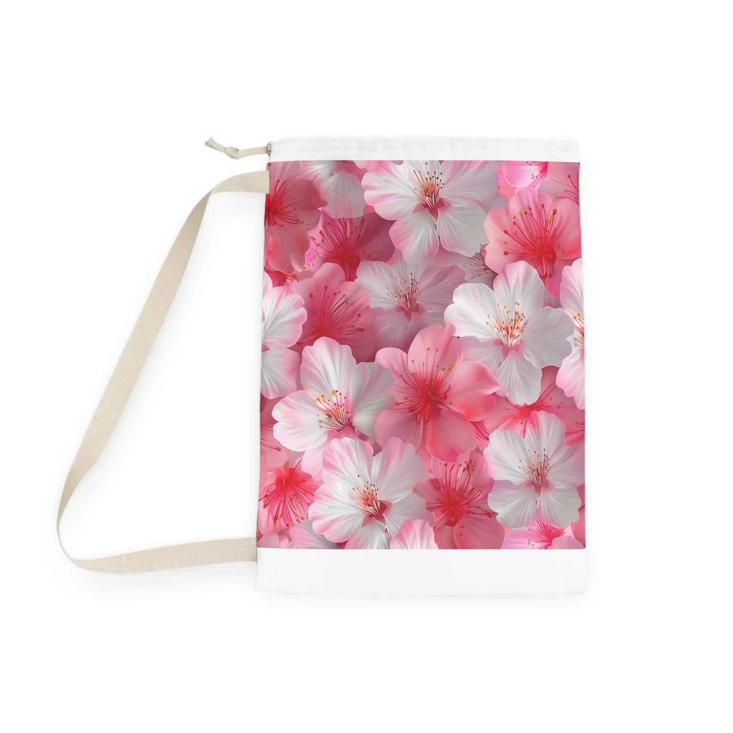 "Cherry Blossom Laundry Bag - Pink and white seamless pattern for elegant laundry routine"