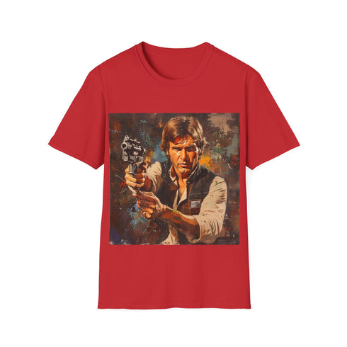 Galactic Smuggler Retro Graphic Unisex Softstyle T-Shirt in Red back view