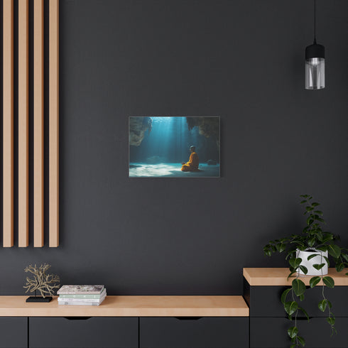 Monk Meditating in Underwater Cave — Canvas Wall Art — Product Detail View 5