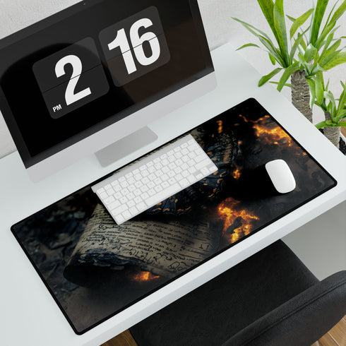 Lava Moth Resting on Burning Scroll (Edition II) — XL & XXL Desk Mat — 3mm Non-Slip Natural Rubber Base Detail