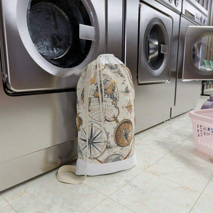 Vintage Maps Laundry Bag - Stylish laundry carrier with seamless vintage map pattern, adding nostalgia to daily chores.