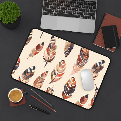 Boho Feathers Desk Mat - Stylish seamless pattern for workspace flair and protection