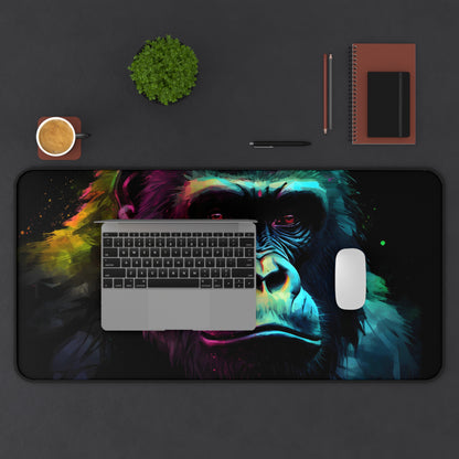 "Neon Gorilla Watercolor Desk Mat - Vibrant workspace protection with a stylish pop of color"