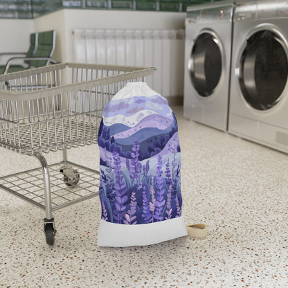 "Seamless lavender fields pattern laundry bag for organized and stylish laundry storage"