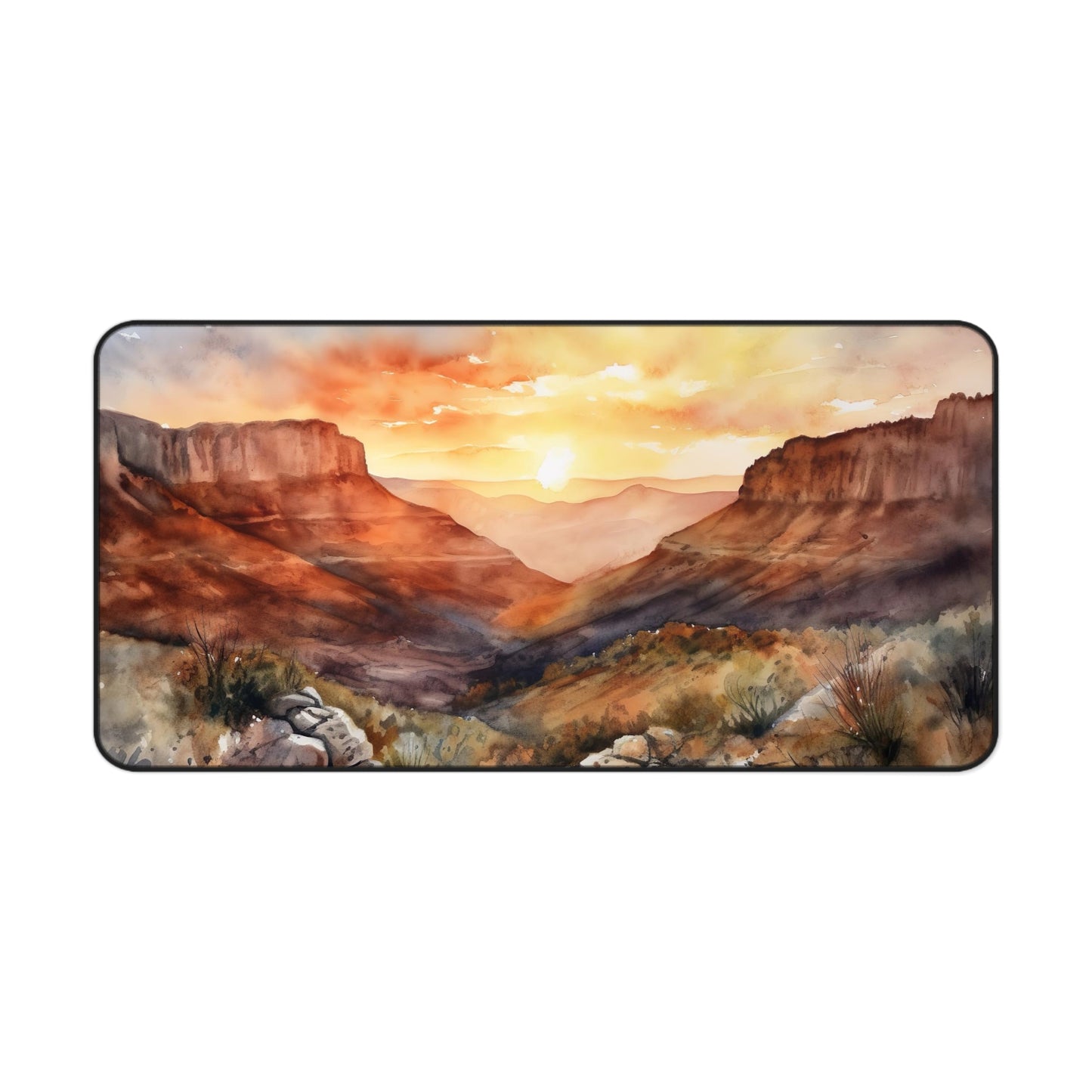 "Serene Desert Mountains Desk Mat - Inspiring workspace accessory with stunning landscape image"