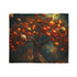 Tree with Planets Growing as Fruit — Plush Fleece Throw Blanket — Draped Over Sofa & Bed Lifestyle View
