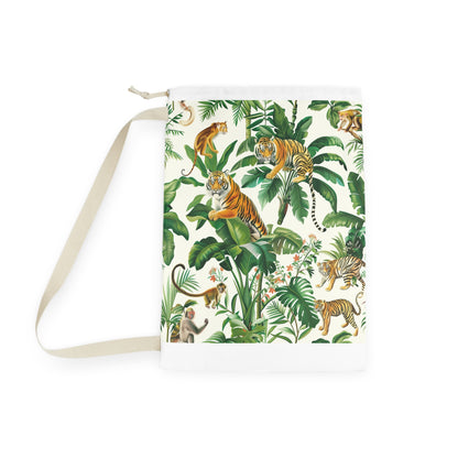 "Jungle Safari Tiger Pillowcase - Stay organized in style with seamless jungle pattern and ferocious tigers, perfect for adding adventure to your laundry routine."