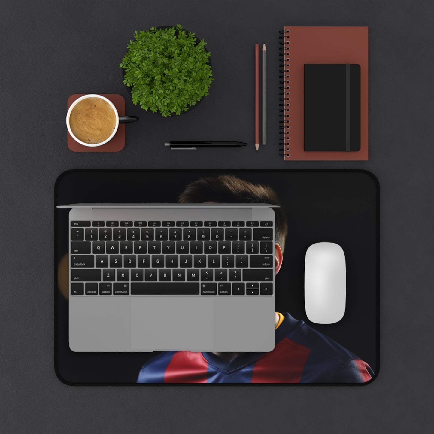 "Lionel Messi Soccer Desk Mat - Stylish and functional workspace accessory inspired by the legendary footballer"