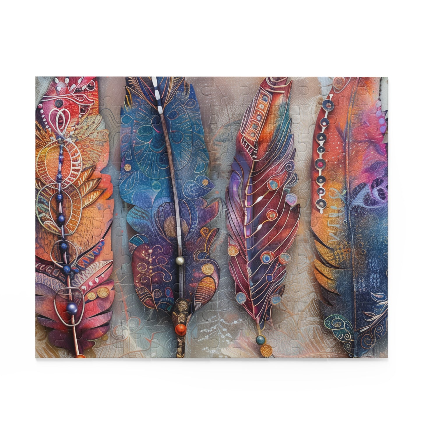 "Bohemian Feather Jigsaw Puzzle - Vibrant design for relaxing puzzle fun"