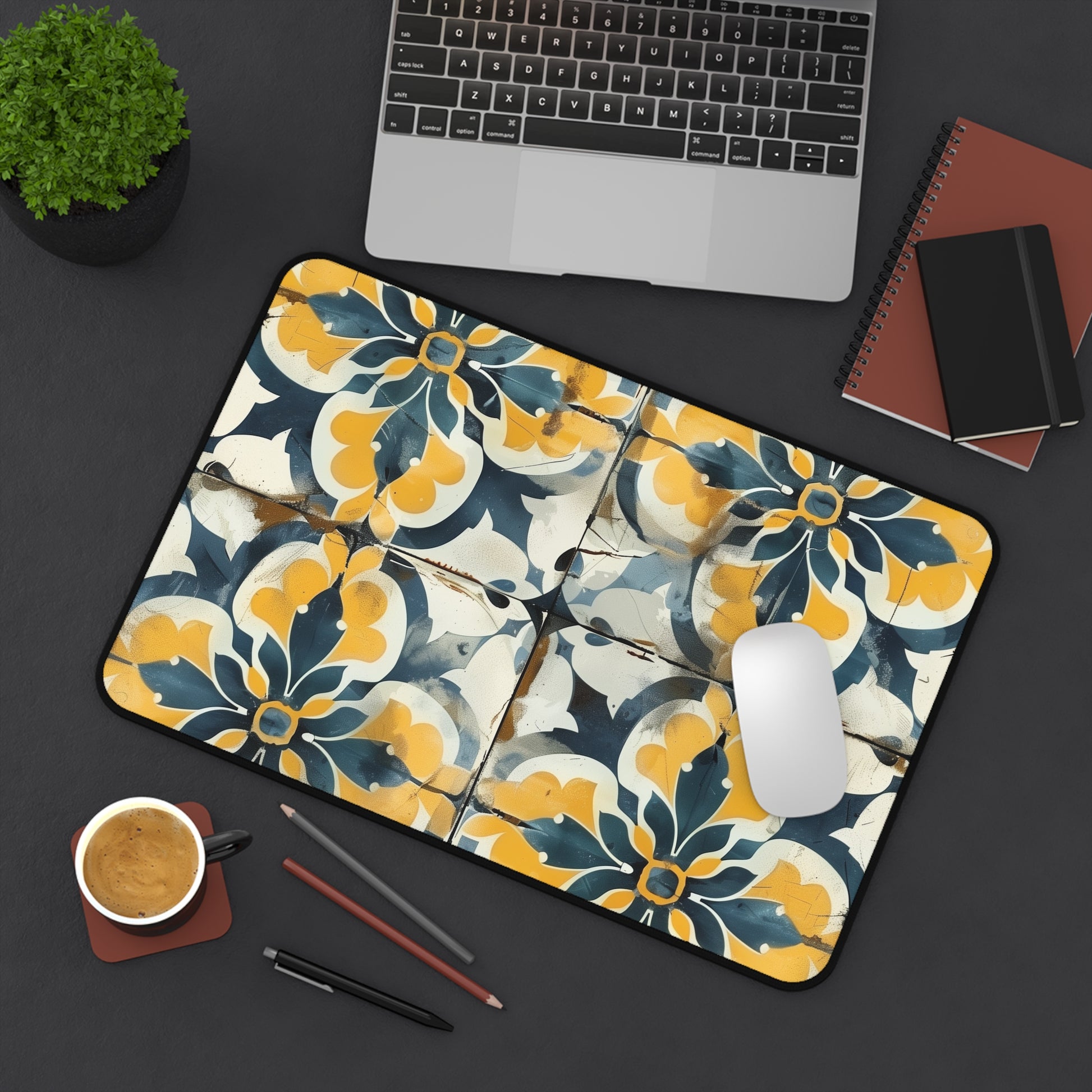 "Artisan Tiles Desk Mat - Elevate workspace with seamless pattern for sophisticated style"