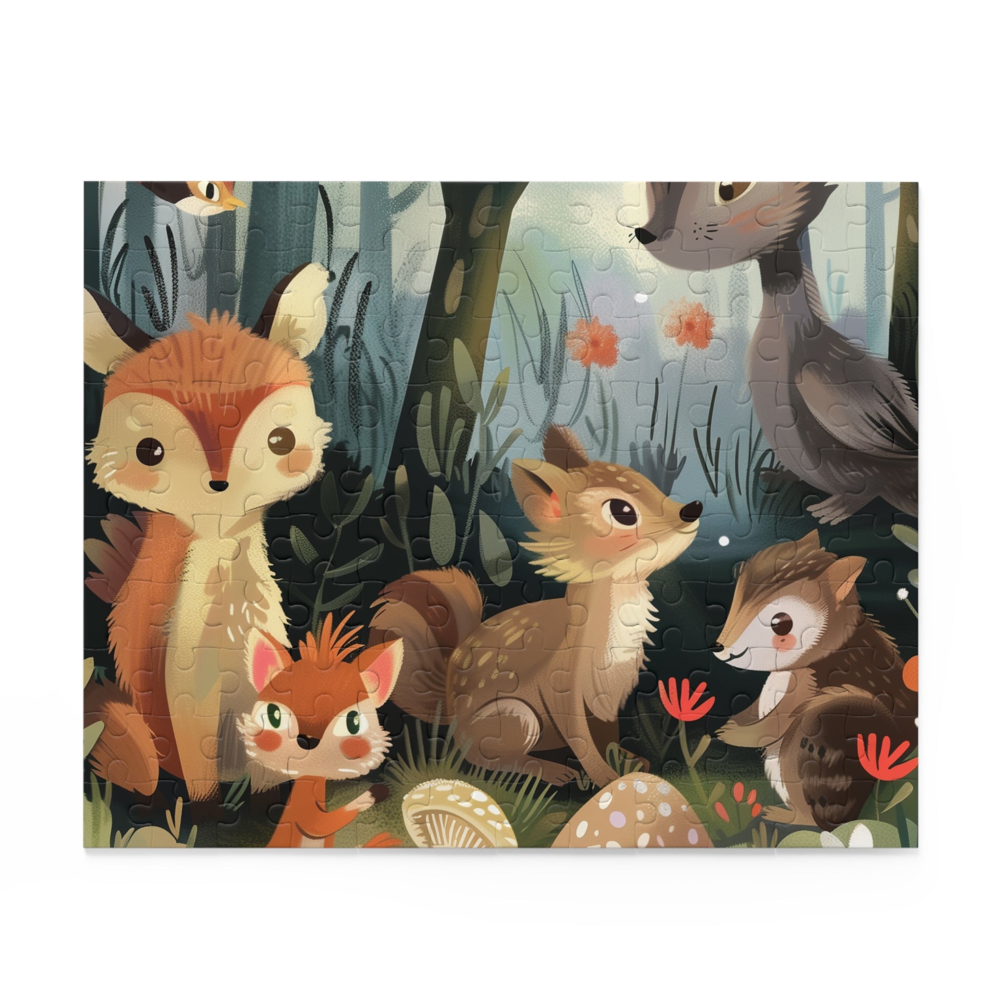 Enchanted Forest Friends Puzzle with adorable woodland creatures in natural habitat.