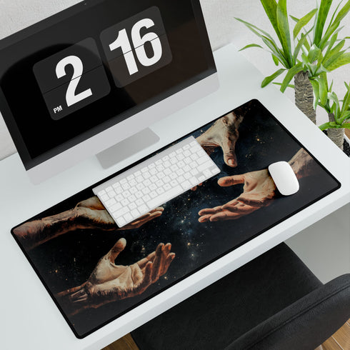 Surreal Hands Reaching Toward Light — XL & XXL Desk Mat — 3mm Non-Slip Natural Rubber Base Detail