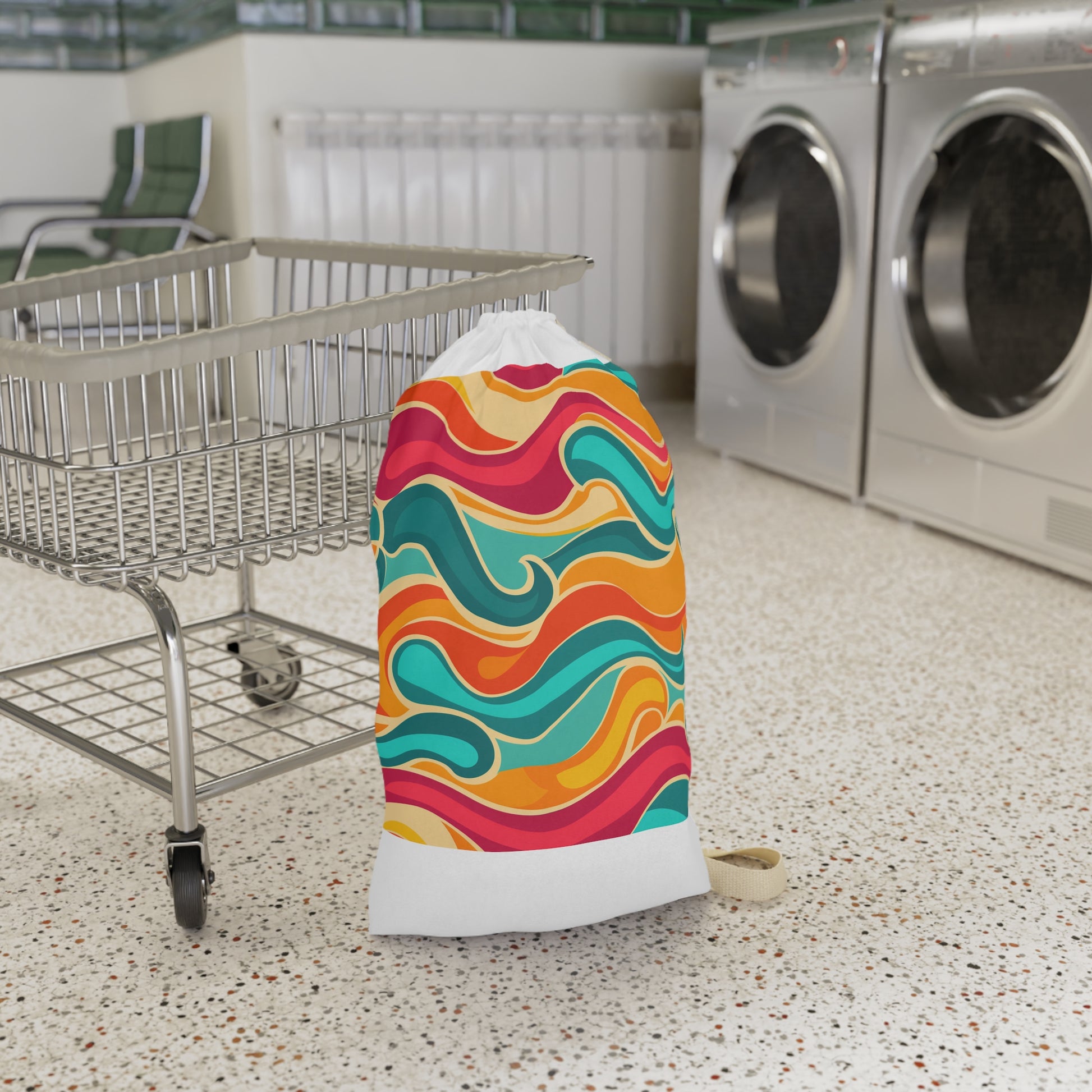 Colorful Retro Waves Laundry Bag for Stylish Laundry Transport | Vibrant pattern for fun household chores