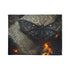 Lava Moth Resting on Burning Scroll — Plush Fleece Throw Blanket — 300 GSM Plush Coral Fleece Texture Close-Up