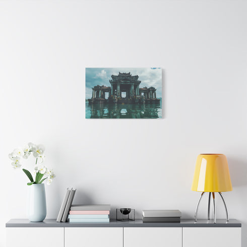Epic Showdown on Floating Ruins — Canvas Wall Art — Kiln-Dried Pine Frame & Ready-to-Hang Back View