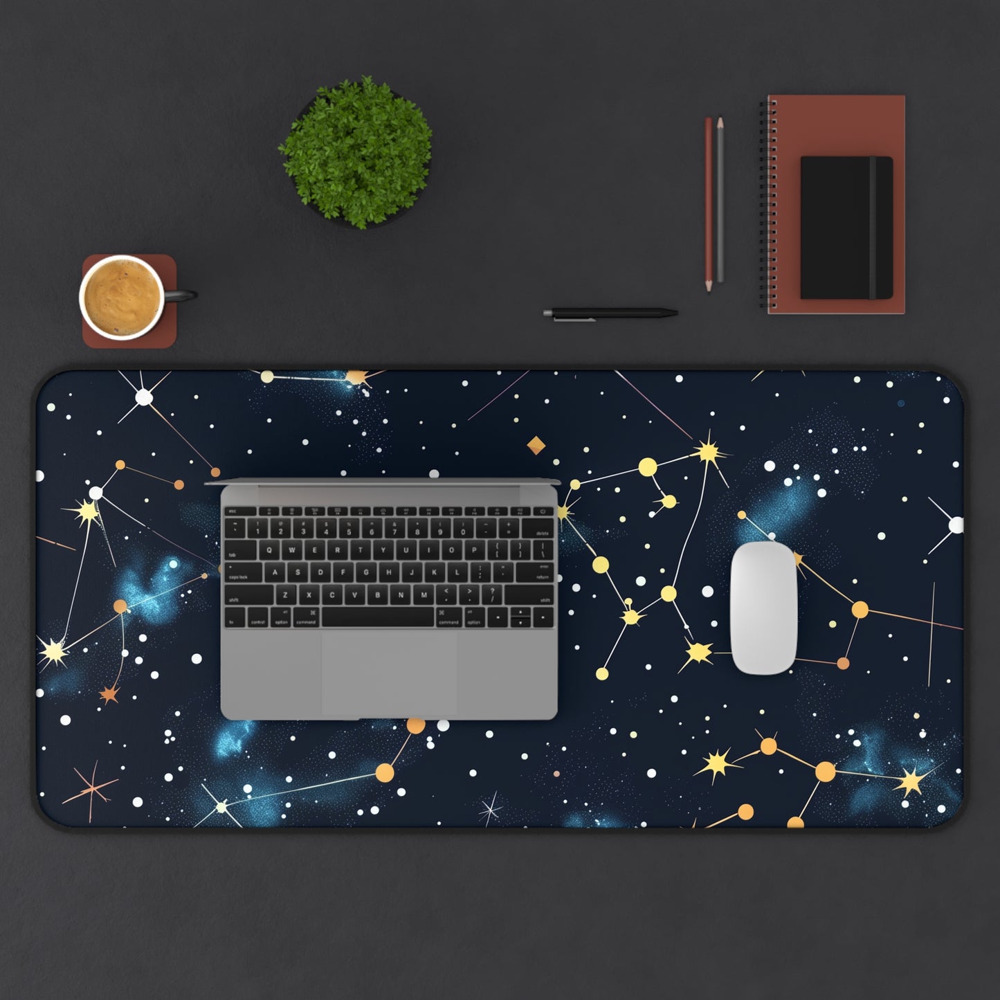 "Starry Night Desk Mat with Constellation Stars pattern for stylish workspace decor"