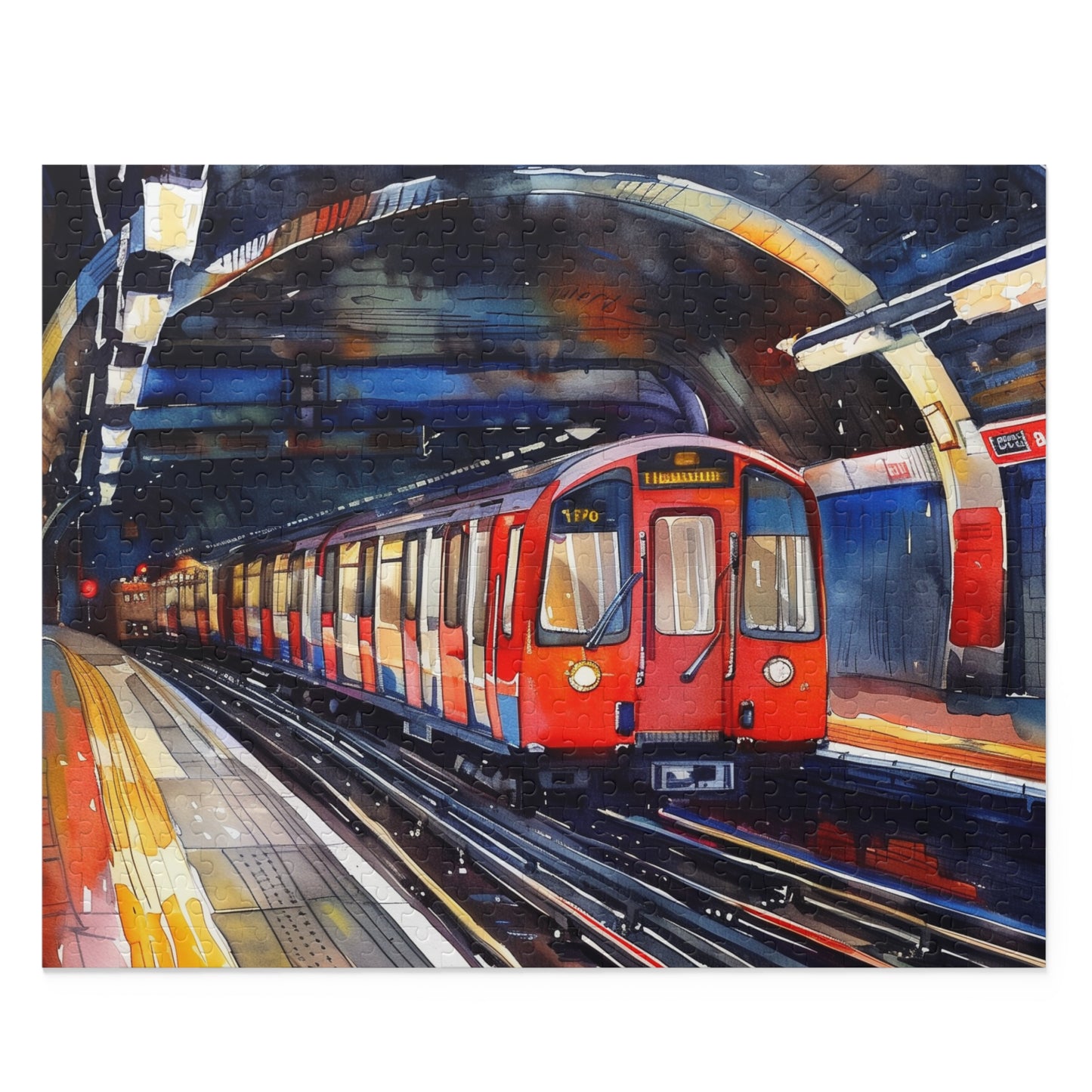 London Underground Watercolor Jigsaw Puzzle - Explore the intricate maze of city life underground with this stunning puzzle.