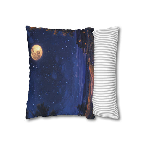 Full Moon Night — 40×40 Cushion Cover — Sofa & Living Room Lifestyle View